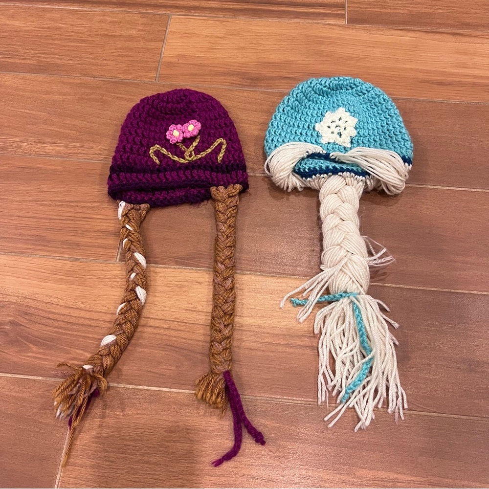 Toddler Handmade Crochet Anna and Elsa Disney's Frozen Beanie Hat Set